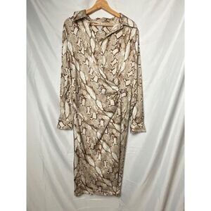 Worthington Women's XL Snake Print Wrap Front Long Sleeve Midi Dress